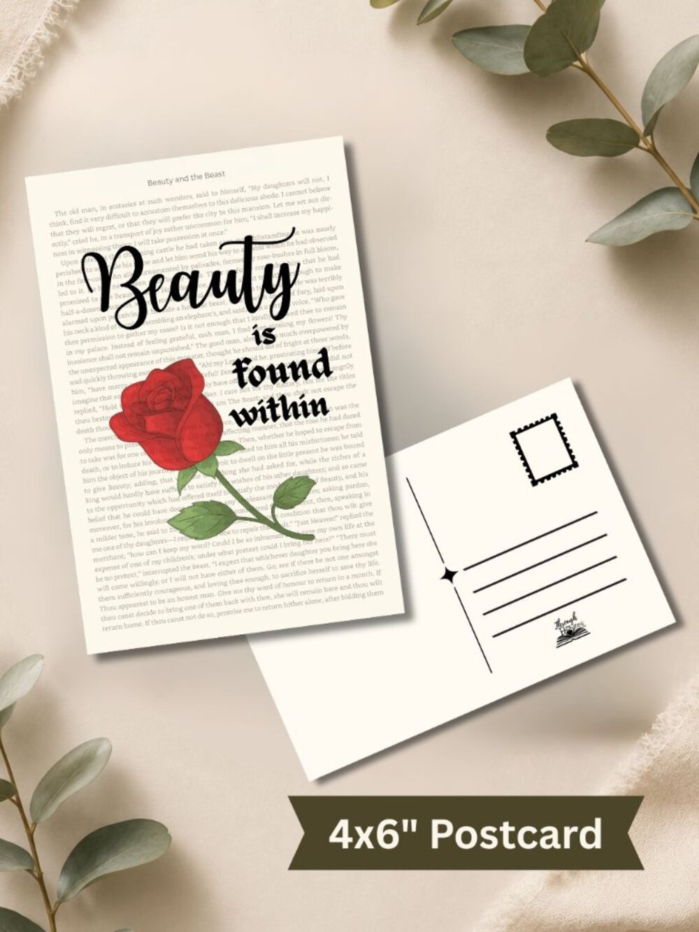 Beauty and the Beast Book Page Postcard Mini Art Print